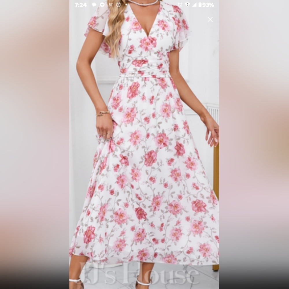 Floral Pink and White Dress